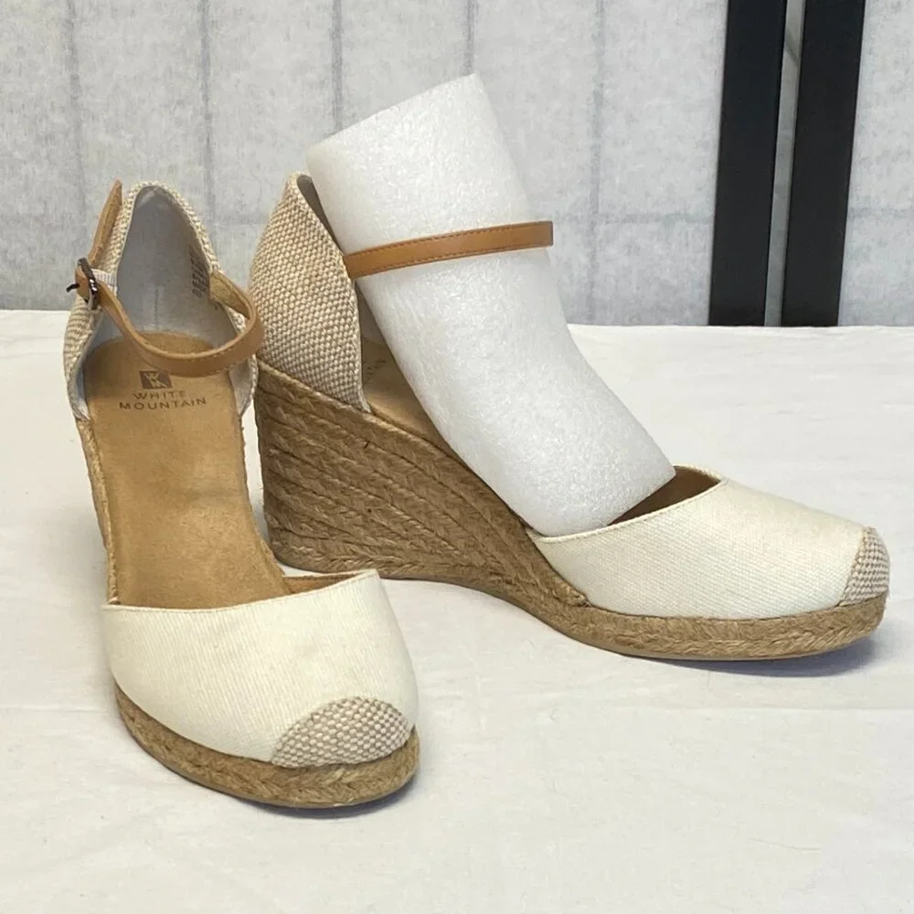 White Mountain Mamba Espadrilles Neutral Rope Wedge Heels Ankle Strap 9.5 NIB